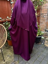 Khimar Skirt Set Purple 2 Pieces Muslim Hijab Abaya Women Jilbab Kaftan Dress