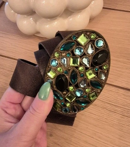 Vintage brown leather belt gem - vintage,