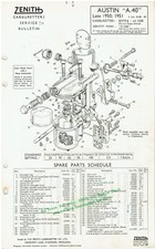 AUSTIN A40 DEVON DORSET 1950-51  ZENITH 30VM-6 CARB. SERVICE BULLETIN/PARTS LIST