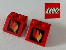 2 X Vintage Lego Red Fire Engine Flame Printed Bricks - City Town - 3B