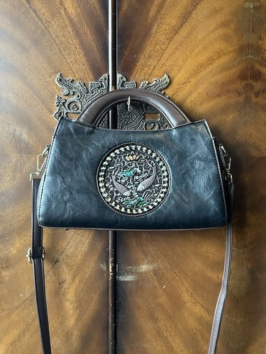 Y2k black leather handbag - y2k, with