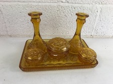 Vintage Amber Glass Art Deco Dressing Table Vanity Set 9pieces