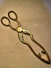 vintage brass fire tongs