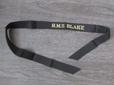 H.M.S Blake Royal Navy Naval Cap Band Tally