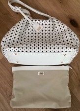 Russell & Bromley white leather tote bag laser cut charm tag + large pouch vgc