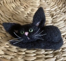 Black Cat/Kitten Brooch. Hand made. Needle Felted using wool