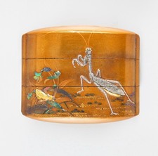 Japanese Inro - Antique Inro, Inlaid Mantis And Other Creatures.