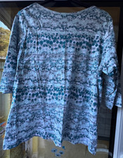 Cotton Traders Size 24 Top 100% Cotton Green Floral Pattern