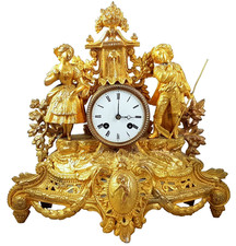 mantel clock table clock antique Empire French figural clock bronze 1855 Jean Vincent