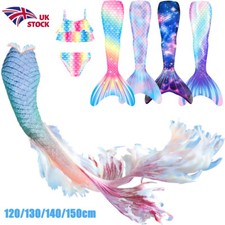 UK Kids Mermaid Tail With Monofin Swimmable Bikini Set Swimsuit Swimming Costume