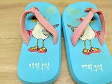 Girls FAT FACE Fun Seaside Thong Flip Flops Cushioned Foam Size 10 28EU Blue 