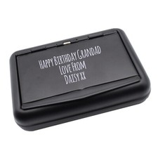 Personalised Engraved Matt Black Tobacco Tin Hinged Lid With Paper Holder