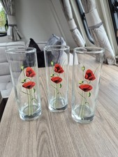 3 Poppy Tumblers Glasses 17.5cm Tall Very Good Condition
