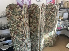 Vintage Three Panel Folding Screen Room Divider Green Red Floral Pattern H74 W32