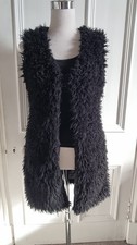 ME JANE Boho Afghan Bohemian Black Faux Fur Long Ladies Waistcoat Size 8