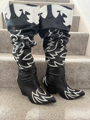 Black slouch cowboy boots - black,