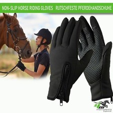Equestrian Winter Thermal Horse Riding Gloves Synthetic Leather Black Anti Slip