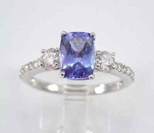 AAA 2.30Ct Cushion Natural Tanzanite Solitaire Wedding Ring 14K White Gold Solid