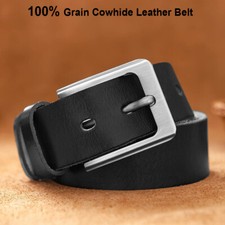 Mens Leather Belts Genuine Pure Leather Black Brown Trouser Jeans Belt Buckle