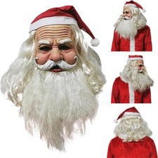 Full Beard Wrinkled Santa Claus Mask with Hat Christmas Party Cosplay Costume UK