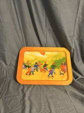 Vtg Metal TV Tray Yellow BoHo