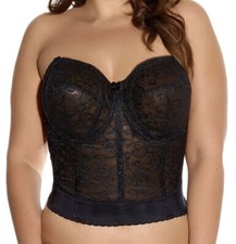 Goddess Lace Bustier Black Size 34E Underwired Strapless Longline Bra 0689 New