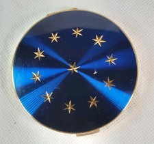 Stratton Powder Compact England Vintage Blue With Stars Design 8.4cm Diameter 