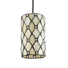 Traditional Cream Amber Tiffany Glass Pendant Lamp Shade with Small Clear Bea...