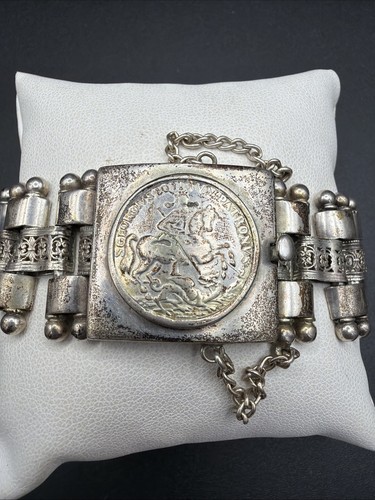 Antique silver bookchain coin - antique,