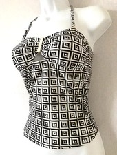 Ladies Black & White F&F Halter / Strapless Tankini Top Size 8 - Padded Buckle