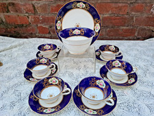 Antique English porcelain Hand painted Pink Rose Cobalt pattern 4568 tea service