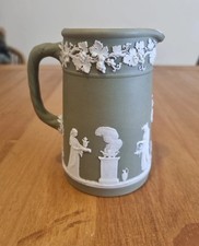 Antique Wedgwood Sage Green Jasperware Jug with twisted handle c1900