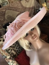 CHAMPAGNE PINK OSTRICH HAT WEDDING STRAW VICTORIA ANN EXCLUSIVE MILLINERY EVENT