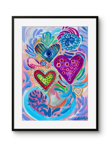 Folk hearts abstract art 8x10 - folk,