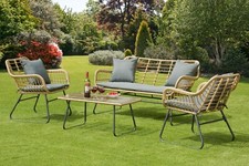 4 Seat Bamboo Effect Garden Sofa Set - 2 Chairs Sofa Table Cushions, Fast & Free