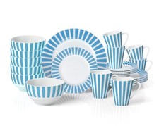 24pc Soft Blue Split Stripe Dinner Set