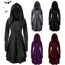 Women Gothic Punk Cosplay Cloak Cape Coat Halloween Witch Costume Hooded Dress