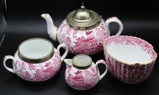 Antique Copeland Spode Manderin Pink Tea Set, Teapot, Sugar, Milk Jug
