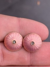 18ct Gold Diamond Guilloche Enamel Earrings, 1920’s Art Deco Period 18k 750 6.7g