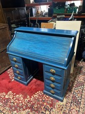 Antique Edwardian Solid Oak Roll Top Desk/Bureau. Delivery Available Painted Blu