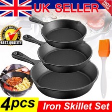 Set of 3 Cast Iron Non Stick Skillet Griddle Cooking Pan Pre-Seasoned Frying Pan