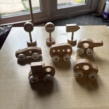 Wooden Push Along Vehicle And Road Sign Set For Girls And Boys