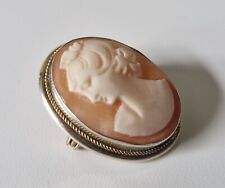 Antique Old Vintage Gold Plated 900 Silver Carved Portrait Cameo Pendant Brooch