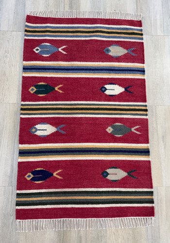 Hand woven wool - rug, 3