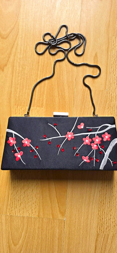Black satin floral - black,