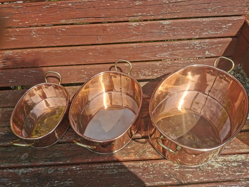 Antique copper pan - antique, set