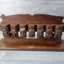 Vintage Carved Wooden Pipe Rack Face Carvings 