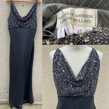 VINTAGE BELLVILLE SASSOON GREY SILVER PINSTRIPE SEQUIN MAXI DRESS 16 
