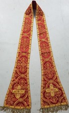 Antique French Silk Brocade Church Priest Stole with Shell Lace 184x200cm