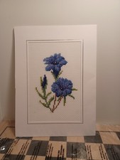 Handmade Cross Stitch Of Flowers. Ideal For Handmade Card  Or Framing